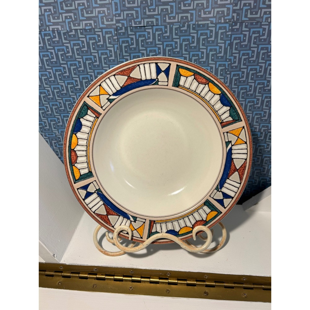 Mikasa Intaglio CAC84 Collage Rimmed Soup Bowls Set of 2 Geometric Stoneware 9in